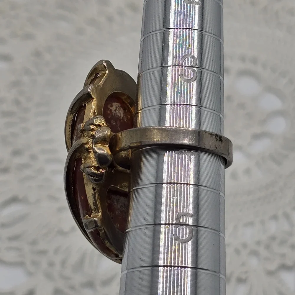 Vintage Wire Wrapped Amber Color  Abstract Statement Ring Size 4 Adjustable